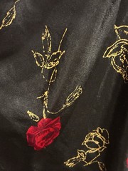 vintage california dynasty nightgown black with red roses satin on tulle size L