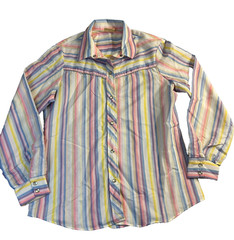 Vtg 70’s Western Pearl Snap Shirt Women’s Size 34 Metallic & Pastel Striped USA