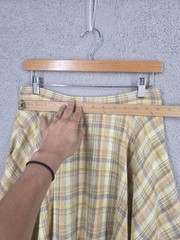 Vintage Yellow Plaid Circle Skirt Small 1970s Wool Blend Midi A Line