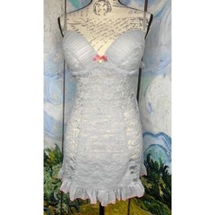 Jessica Simpson SZ L Gray & Pink Lace Chemise with Ruffled Hem
