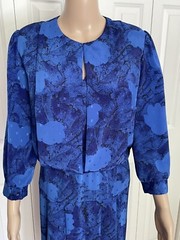 Vintage Stuart Alan 14 Royal Blue Abstract Bubble Waist Secretary Blouson Dress
