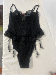 VTG 90’s Shirley Of Hollywood Black Lace Teddiette Underwire Corset&Garter S-L