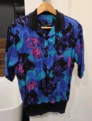 Positive Attitude Retro Collared Shirt Blue Purple Floral