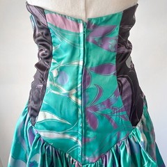 Vintage STUDIBAKER HAWK hand screen printed dress – aqua/blue – size 10 – c1980s