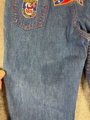Vintage 70s Wrangler Buckle back Patchwork Jeans Rare USA Patches Size 27×30