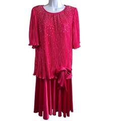 Vintage Gilberti Pink Sequin Pleated Midi Dress Size 12 Special Occasion 80’s