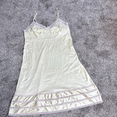 VINTAGE ADONNA Women Slip Union Made USA Nylon And Lace Shiny Vanilla 42 XL