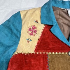 Vintage Koret Patchwork Blazer Jacket Embroidered Small Faux Suede Aztec