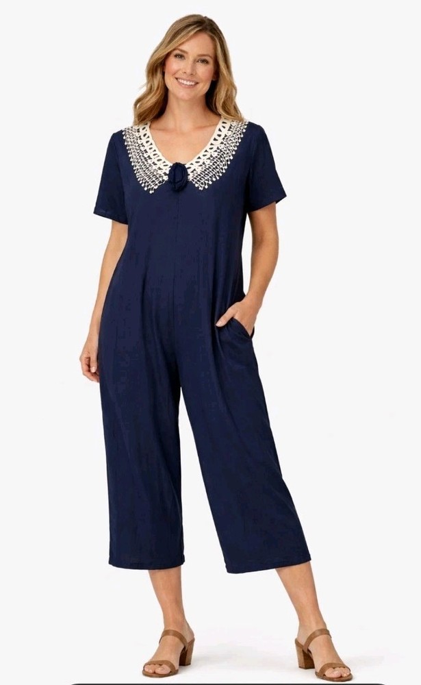 Vintage Jeffrey & Diane Linda Hutley Navy Wide Leg Jumpsuit 15/16
