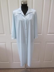 VTG VANITY FAIR Pale Blue Midi Length Button Front NYLON Robe Sz 38