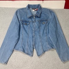 Roughrider Denim Jacket Western Sharkbite Large Blue 90s Vintage Cowgirl Indie