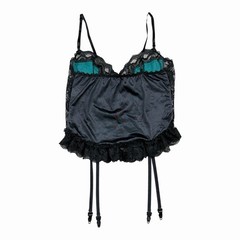 Vintage 90s Midnight Hour Lingerie Satin Lace Garter Tank Women Size Medium