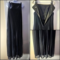 VTG Onyx Nite Black Silver Metallic Shimmer Maxi Dress Sz 16 Y2K Whimsygoth