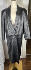 Vtg Global Identity G-III Women’s Black Leather Trench Coat M Paisley Lining