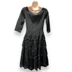 1940’s Black Silk Taffeta and Net Shelf Bust Party Dress with Side Zipper XXS