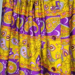 Psychedelic Purple Orange Yellow Paisley 70’s Button Up Maxi Bark Cloth Skirt