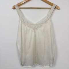 Vintage 90s Y2K Vanity Fair Semi Sheer Nylon Lace Camisole Slip Top Ivory Large