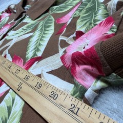 Vintage White Stag Tropical Floral Polo Shirt Size L Brown Pink Cotton 90s