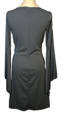 Vintage Y2K Witchy Goth Sheer Bell Sleeve Faux Wrap Little Black Dress USA 12