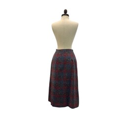 Martinique Midi Skirt Women 14 Blue Burgundy Good Wool Blend Plaid Tweed Vintage