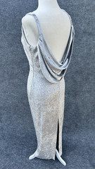 1990s LILLIE RUBIN Column Dress Gown Open Back Gray Silver Velvet Metallic Small