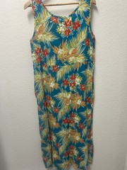 Vintage Dressing Clio Hawaiian Luau Maxi Dress Hibiscus Pineapple Sz M NWT