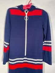 1960s/70s Mod Color Block Dress With O Ring Zipper And Hood Size XS/S