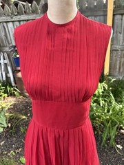 VTG 50s Dress Red Chiffon Pleated Retro Pinup Rockabilly Sz S 32x26x34″