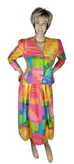 Vtg Anne Crimmins For UMI Collections Bold Neon Geometric Skirt Jacket Suit 10