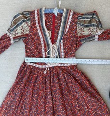 Gunne Sax Prairie Maxi Dress Red Floral Corset Lace Cottagecore Size 11 Vintage