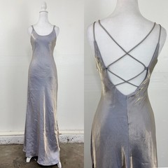 Jump 90s Y2k Vintage Purple Metallic Iridescent Formal Gown Maxi Dress Sz 5-6 S