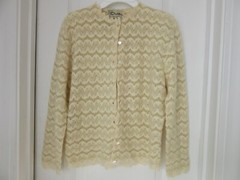 VTG Crochet Dalton Ivory 100% Virgin Cashmere Sweater Sz S / EVC