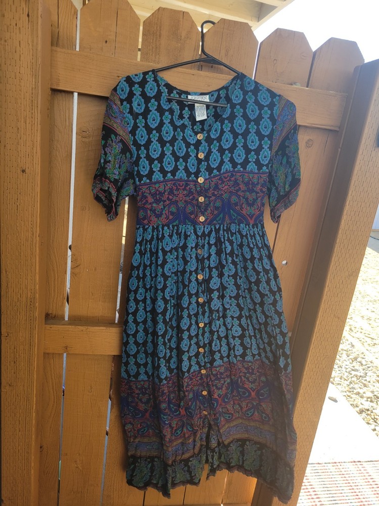 Vintage Jasmine By KVM Blue Dress India Boho Festival 100% Rayon Hippie Large