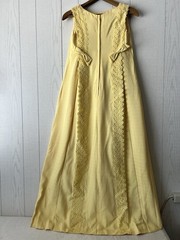 VTG 50’s 60’s Emma Domb Yellow Maxi Dress Gown Elegant Empire Waist Sz 9 Formal