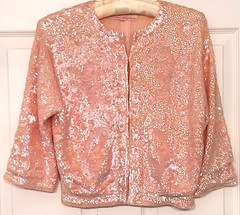 JO-RO IMPORTS Vintage Sequinn Sweater JACKET PINK 50’S 60s Hollywood Glam VTG