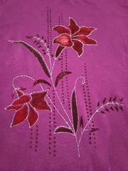 Vtg Cotton Blend Purple Knit Metallic Embellished Floral Mock Neck Sweater M