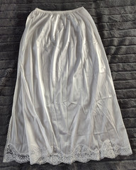 ADONNA Half Slip Skirt Silky 100% Nylon Slit Scalloped Lace Lingerie USA Size M