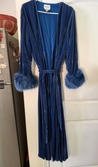 Vintage Lejaby Paris Blue Fur Silk Robe Neiman Marcus