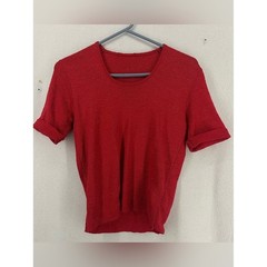 Vintage Red Textured Stretch Knit Short Sleeve Sweater Top Women’s Medium
