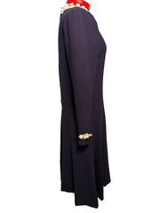 VINTAGE 1950s Custom Made Navy Blue Crepe Dress w Applied Celluloid Flowers – 14