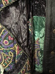 Vintage East West Paisley Puffer Jacket Size M Multicolor Velvet Trim 80s 90s