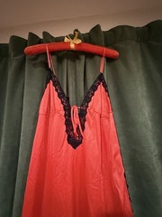 Vintage MCM 70’s Red-orange and Black Full Length Slip Lingerie