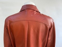 Vintage 70s Leather Jacket Women Burnt Sienna Belted Covered Buttons 4 Pockets L