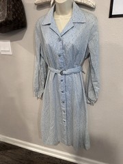 Vintage Carolina Maid 1960’s Ombré Denim Floral Print Belted Dress Sz 14 1/2