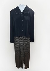 1990’s Donna Ricco New York NY Black Tan Business 2 Piece Jacket Pant Suit Sz 14