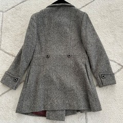 Vintage 60s Mid-Length Velvet Collar Wool-Blend Herringbone Coat