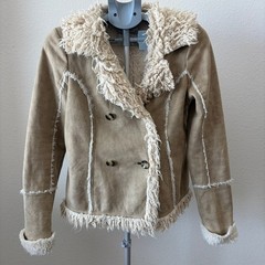 Wet Seal Faux Fur Suede Jacket Womens Medium Tan Vintage Y2K Penny Lane Boho