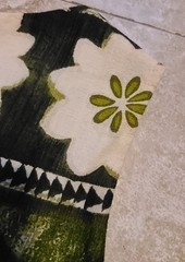 Vintage 70s Keone Hawaiian Barkcloth Midi Dress Green Floral Tiki Button Front