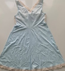 Vintage LORRAINE Nightgown Large L NEGLIGEE Sky Blue Chemise Satin Lace V Neck