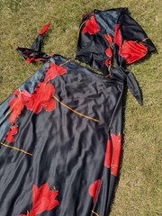 Vintage 1970s WRAP CROP TOP & SKIRT Set Outfit Black Red Disco Resort Bohemian